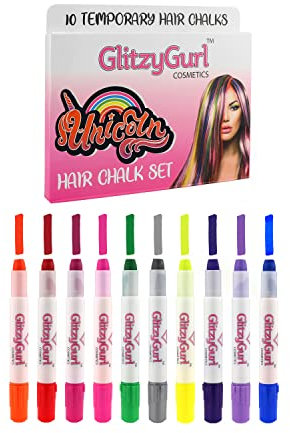 GlitzyGurl Deluxe Hair Chalk Set, 10 x fantastiques teintures capillaires temporaires non toxiques faciles à laver pour les filles