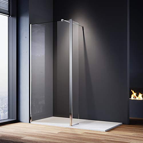 ELEGANT 700mm Walk in Shower Screen Glass Panel with 300mm Return Panel and 1500x700 mm Shower Tray, 1900mm Height,8mm Easy Clean Glass Wet Room Screen Panel Enclosure