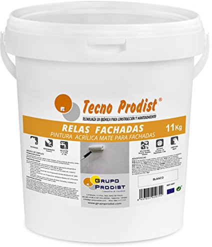 Tecno Prodist Externe de 11 Kg de peinture acrylique Blanc mat Imperméabilisant pour façades – Rouleau ou pinceau – Grande blancheur et résistance – Application facil