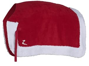 HORZE Santa Christmas Fleece Horse Quarter Sheet Riding Blanket with Faux Fur - Red - Horse