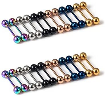 Oufksiyy 24pc 14G 16G Mixed Color Surgical Stainless Steel Straight Barbell Tongue Rings Bars Piercing 5/8 Length 16mm 9/16 inch 14mm 1/2inch 12mm Nipple Rings Tongue Piercing Jewelry for Women Men