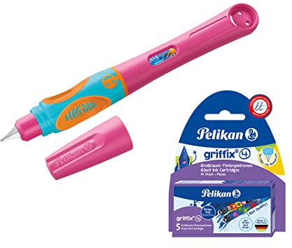Pelikan Griffix Füller Lovely Pink + 10 Patronen, Schreiblernfüller für Linkshänder, 820257-960559, LovelyPink, 1 Stück (1er Pack)