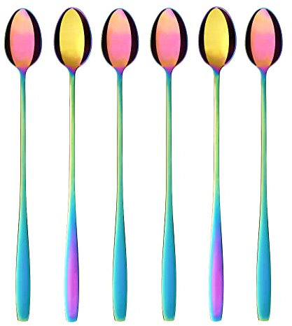 GRÄWE Latte Macchiato Löffel Set, bunt, 6-teilig, lange Löffel für Cocktails & Desserts, Edelstahl, spülmaschinengeeignet, Serie Königstein