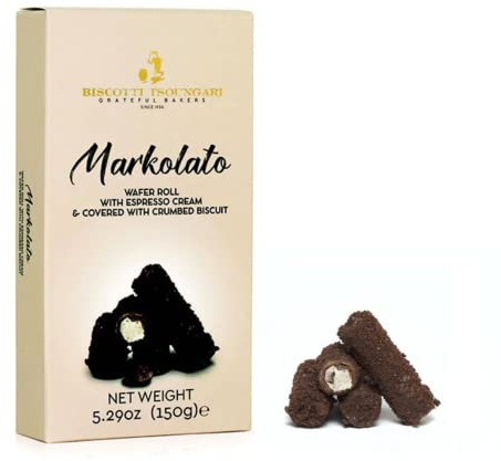 Tsoungari® | Cialda Ripiena Crema Caffè Ricoperta Cioccolato | Cannoli Dolci Caffè & Cioccolato - 150 Gr | Scatole Biscotti Regalo