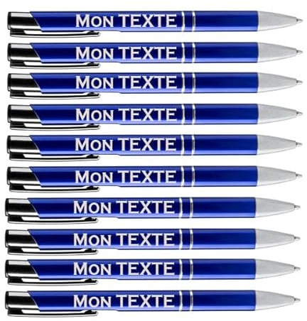 BALOTTI Lot de 10 Stylos personnalisables avec Nom Gravé, Stylo personnalisé mariage entreprise société métal (Bleu)