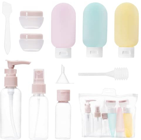 Carehabi Lot de 11 Flacon Voyage kit, Contenant de Voyage à Remplir 30/50/60/80ml, Flacons Pulvérisateurs Vides Transparents, Petite Boîte de Crème, Distributeur à Pompe Shampoing Accessoire Avion