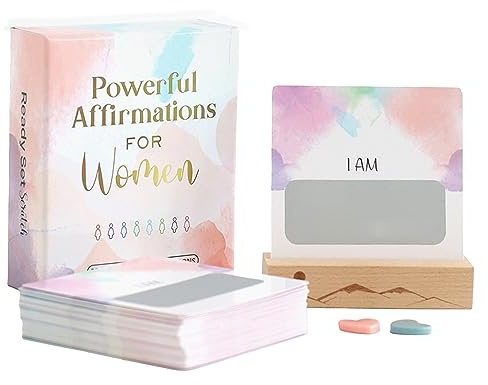 Ready Set Scratch - Powerful Affirmations for Women - 52 Scratch Off Cards with Wooden Stand & Heart Scratchers - Gift Box Messages for Encouragement, Confidence Building, Empowerment & Self Care -
