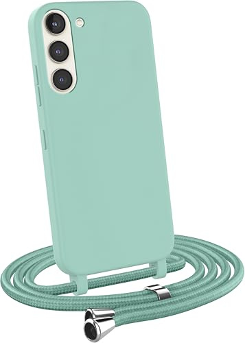 MyGadget Coque Cordon pour Samsung Galaxy S23 - Cover Bumper Silicone Mat Uni avec Collier - Case Tour de Cou - Protection Anti Choc - Skin & Lanière Vert Menthe