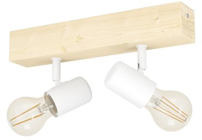 EGLO Deckenlampe Townshend 3, 2 flammiger Vintage Deckenspot im Industrial Design, Retro Lampe aus Stahl und Holz, weiß, braun, E27 Fassung, FSC zertifiziert
