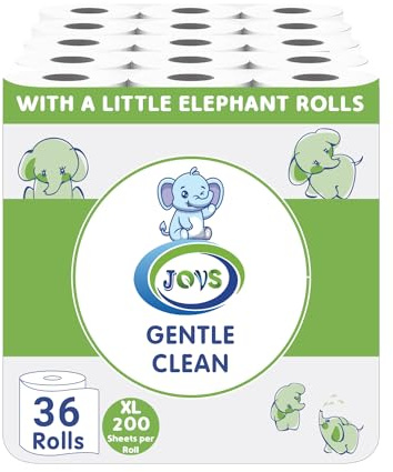 JOVS 3 Ply Toilet Roll Bulk Buy Pack of 36 Quilted Mega Toilet Rolls – Eco Friendly, Recycled, Gentle, Clean, Soft and Multipack Classic Loo Tissue Paper 200 Sheets, Biodegradable
