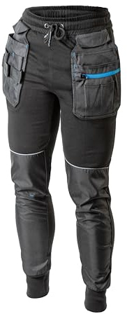 TREBEL - Pantalones de trabajo con bolsillos, color negro, talla 3XL, resistente, protección contra la sudoración, limita los movimientos, detalles reflectantes, color negro, para todo el año,