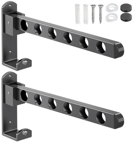 Qiciqinoone Kleiderhaken Klappbar, Wand Kleiderständer Kleiderlüfter Wandhaken Klappbar, 2 Stück Wäschehalter Wand Klappbar Wandhaken Klapphaken für Balkon Badezimmer Waschküche (Schwarz, 6 Löcher)