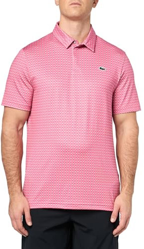 Lacoste Polo da golf da uomo, vestibilità regolare, protezione UV, Rosa e bianco., XL