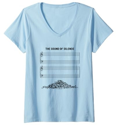 Femme The Sound Of Silence Notes de musique classique drôle introverti T-Shirt avec Col en V