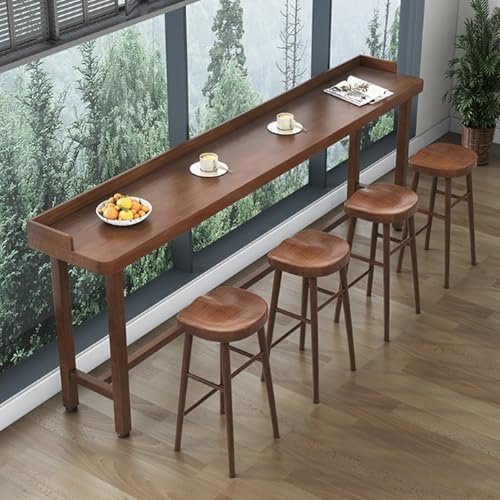 Rectangle Live Edge Kitchen Table,Long Narrow Dining Table Kitchen Table with fence,Industrial Counter Height Kitchen Dining Table,Pine Table Top & solid wood Base,Narrow Pub Patio Bar Table,No stool(