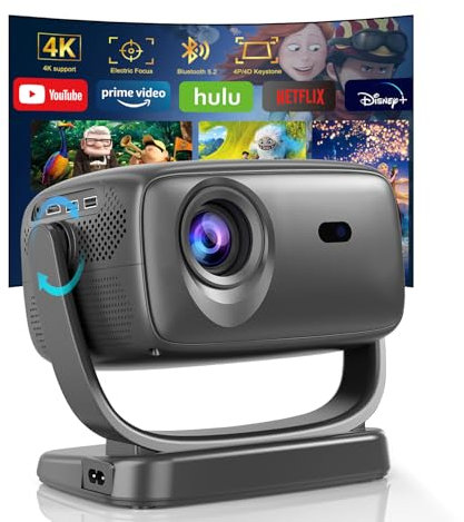 Beamer 4K,5G WiFi Bluetooth,26000 Lumen Smart Projektor Elektrischer Fokus/Trapezkorrektur,180°Drehbar Projektor,Beamer Heimkino 220 '' Display für IOS/Andriod/Fire Sticks/Laptops/PS5/netflix