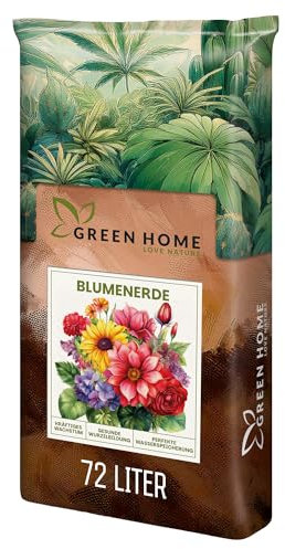 Green Home Blumenerde 72L - Pflanzerde für Zimmerpflanzen, Balkon & Garten | Mit NP 23-14, NPK 14-10-18 | Pföanzenerde mit Perlite, Kokosfaser & Rindenhumus | Für Hochbeet & Pflanzkübel