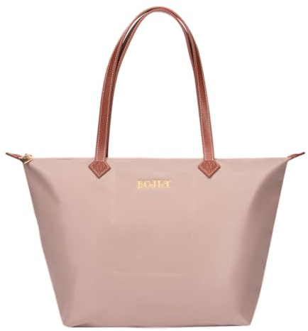 BOJLY Bolso Tote para Mujer - Bolsa de Hombro Grande para Compras, Trabajo, Colegio y Viaje - Bolsa de Tela Resistente con Asas Largas - Estilo Casual y Práctico (Durazno Claro)