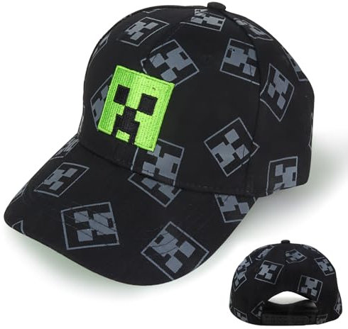 Cartoon Baseball Cap Kinder Snapback Kappe, Jungen Baseballmütze Sonnenmütze, Miner Outdoor Sports Casual Baseballmütze, Pixelig Grid Sonnenhut (DE/NL/SE/PL, Numerisch, 52, Schwarz)