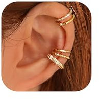 ADRAMATA 4 Paar Ear Cuff Ohrringe Gold/Silber – Ohrmanschette für Damen, Fake Helix Piercing Ohne Ohrloch, 14K Vergoldet Clip-On Knorpel Ohrringe, Verstellbare Earcuffs in Geschenkbox