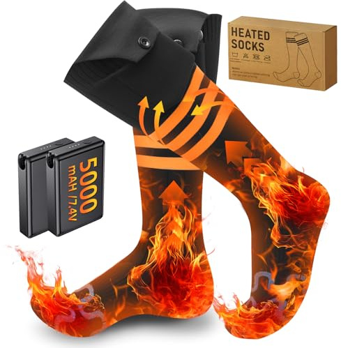 Calcetines Calefactables con batería Recargable 10000mAh 7.4 V 4 Niveles Temperatura Eléctrico Calcetines Termicos Calentadores de pies Mujer Hombre Heated Socks Invierno Exteriores (Negro, L)