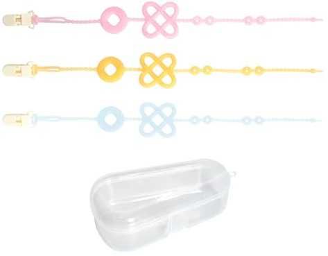 3 PCS Catenella Portaciuccio con Scatola Portaoggetti, Catenella Ciuccio iIn Silicone, Porta Ciuccio Bambina Bambino, Clip Portaciuccio per Sedie di Sicurezza Passeggino Seggiolone, Accessori Neonato