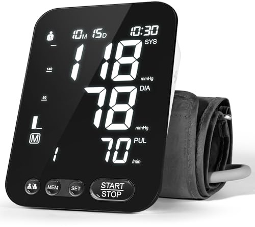 Blood Pressure Monitor Upper Arm BP Machine for Home Use Accurate Large Adjustable 8.7-16.5 Cuff LCD Backlit Display with Carrying Bag, Black
