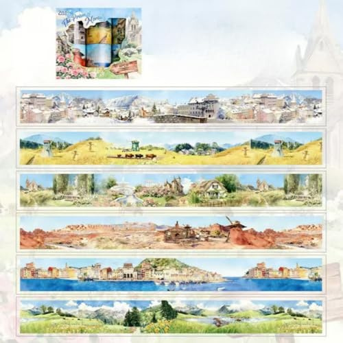 MAGLITT 6 rullar Washi Tape Set Cute Sticker Tape för scrapbooking scrapbooking klistermärken tejp färgglada transparent PET Washitejp för journaling fotoalbum skräp journal tillbehör
