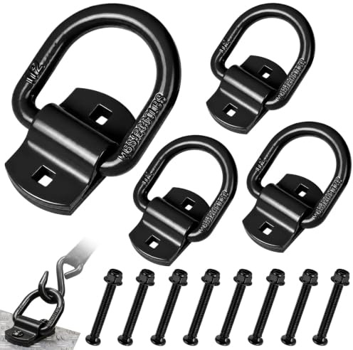 4 Piezas Anillos de Amarre, 5400 kg de Carga Pesada, Anillo de Montaje en D con Tornillos, Anillos Plegables Gancho Anillos de Amarre para Remolques Camiones Barcos