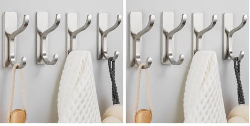 pickpiff Self Adhesive Hooks,8KG Stick-On Wall Hooks,Brushed Silver 8 Pack