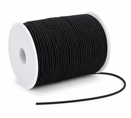 WedDecor Premium 1mm Elastic Cord Beading Cords, Strings & Threads for Jewellery Making, Sewing, Bracelets Necklace Beading, DIY, Wraps, Crafts and Hobby Projects, Black, 100 Metres