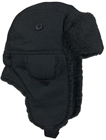 N'Ice Caps Kids Winter Trapper Hat Warm Large Ear Flaps (Black 1, 6-8 Years)