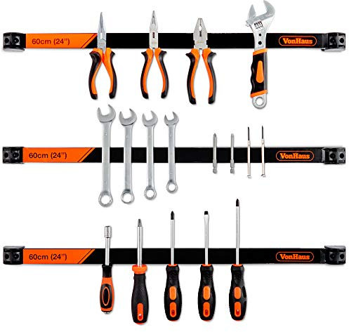VonHaus Magnetic Tool Holders – Tools Strip 3 x 60cm / 24”, Includes Removable Dividers – Space-Saving & Strong Magnetic Tool Holder – Wall Mounted Strips for DIY Storage