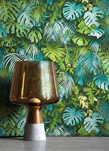 Newroom Tapete Grün Vliestapete Blätter - Mustertapete Modern Türkis Blau Monstera Palmenblätter Tropisch Dschungeltapete Regenwald Urwald inkl. Tapezier-Ratgeber