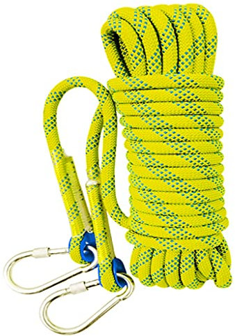 QHY Kletterseil 12mm Hochfestes Sicherheitsseil Rettungsseil Mit Karabiner Statisches Kletterseil Allzweckseil Festmacherleine Heavy Duty Seil Leine Outdoor (Color : Yellow, Size : 15m*12mm)
