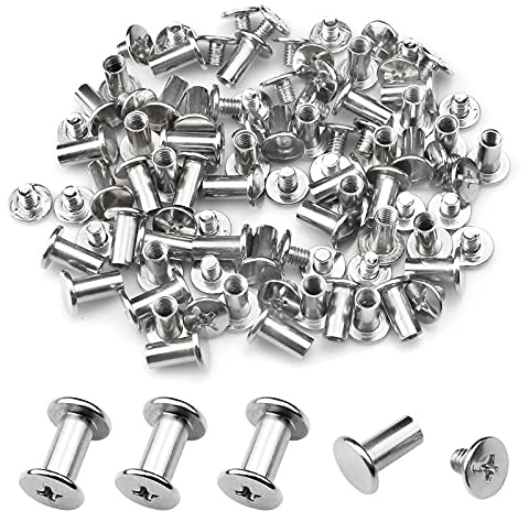 inodiref 100 Pièces (50 Ensembles) Rivets Pour Cuir 10mm Vis Chicago Inox Rivet a Frapper Inox Pour Bricolage en Cuir, Livres, Albums Photos, Ceintures