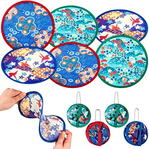 Namalu 6 Pcs Round Folding Handheld Fan Portable Japanese Style Summer Foldable Fan for Wedding gift outdoor Games decor Festival Party Favors(Elegant Colors,Japanese Nature)