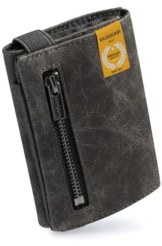 GUGGIARI® Portafoglio Uomo in Pelle di Qualità - Morbido Portafoglio Uomo Slim con Porta Carte di Credito, Portamonete e Contanti - Compatto Porta Carte Credito con Protezione RFID (Charcoal)