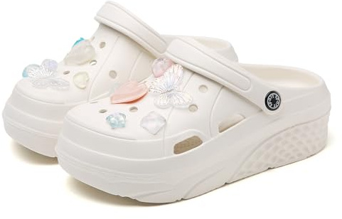 ELIOGN Dam, gardener, plattform, träskor, tofflor, lätta, pantoletter, slip-on, glid, skor, trädgårdsskor, Vit 11, 39 EU