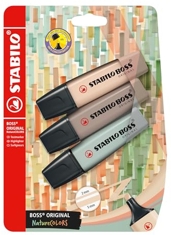 STABILO BOSS ORIGINAL NatureCOLORS - Highlighter - Pack of 3 - Beige, Warm Grey, Earth Green