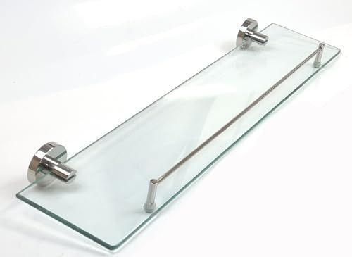 Manissa Tempered Glass Bathroom Shelf 520mm Length with 304 Grade Stainless Steel Bar Wall Mounted Bathroom Accessory (Mirror Polished Stainless Steel)