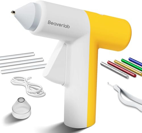 Beaverlab Pistola de Pegamento Caliente de 2000 mAh, Pistola de Pegamento Rápido 30s, Pistola de Pegamento Inalámbrica con 8 Barras para Bricolaje, Manualidades, Reparación del Hogar y la Oficina