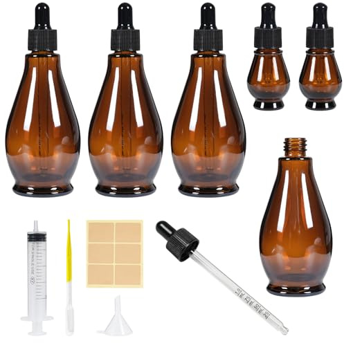 Nadisean Pipettflaska, glasflasksats, 4 st. 100 ml apoteksflaska, päronform, brun glasflaska, 2 st. 10 ml glas droppflaska med dropppipett, tratt och etikett för eterisk olja, parfym | Flaska med pipett, apotekspersonflaska, brun glasflaska med dropppipett, tratt, eteriska oljedroppsglas
