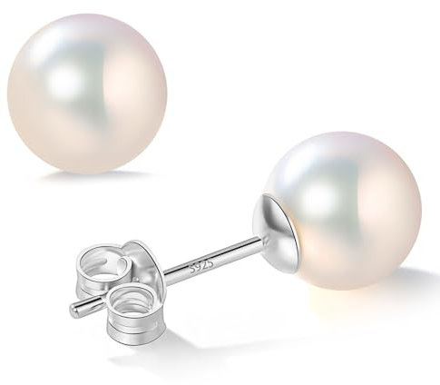 YAMI Salzwasser/Süßwasserperlenohrringe, Perlenohrringe Silber 925, Blau/Weiß/Schwarze Damen Ohrringe Perlen, 6-12mm Perlen Ohrringe 925 Silber, Ideal als Geschenk, Geeignet für Verschiedene Anlässe