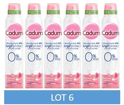 Cadum Déodorant 48h Argil'Protect Fraîcheur Pivoine, Lot de 6 x 200 ml