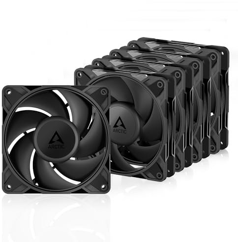 ARCTIC P12 Pro PST (5 Stück) - Leistungsstarker Premium PC Lüfter, 120 mm PWM Case Fan mit Y-Kabelsplitter, Gehäuselüfter, 600–3000 rpm, 0 rpm <5% PWM, Hydrodynamisches Gleitlager, 4-Pin - Schwarz