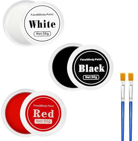 Axvxby 3-farbiges Schminkset, 150 g, schwarz, weiß, rot, mit Pinseln, hohe Deckkraft, Gesichtsbemalung