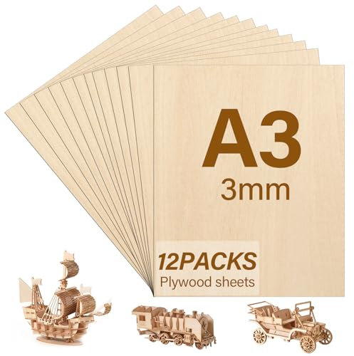 Pavlleen 12 Stück A3 Sperrholzplatte 3mm,Holzplatten zum Basteln,Hochwertige Multiplex Platten,Holz Platten,42x30cm Holzplatte,für Malen,Laserbearbeitung,Bastelarbeiten,Modellbau