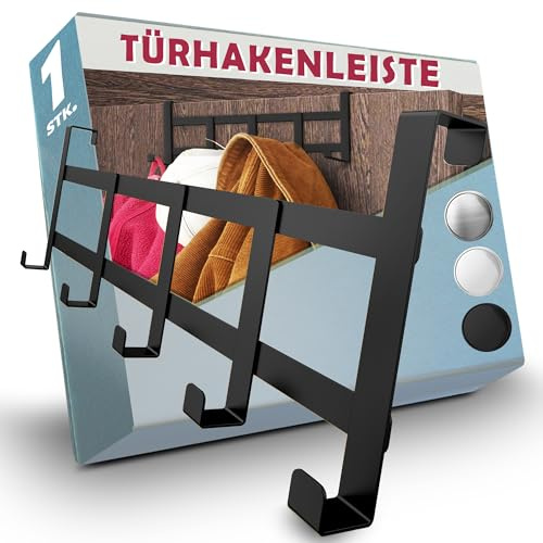 Menz Türgarderobe zum Einhängen - Schwarze Türhaken für ganze Wohnung, universell verwendbare Kleiderhaken Tür, formstabile Türhakenleiste, platzsparende Haken zum Einhängen