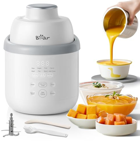 Bear Babynahrungszubereiter NutriEase AllStage Edelstahl, OneStep Baby Food Maker Babybrei-Zubereiter, Automatisches Kochen & Zerkleinern für gesunde hausgemachte Babynahrung, BPA-frei